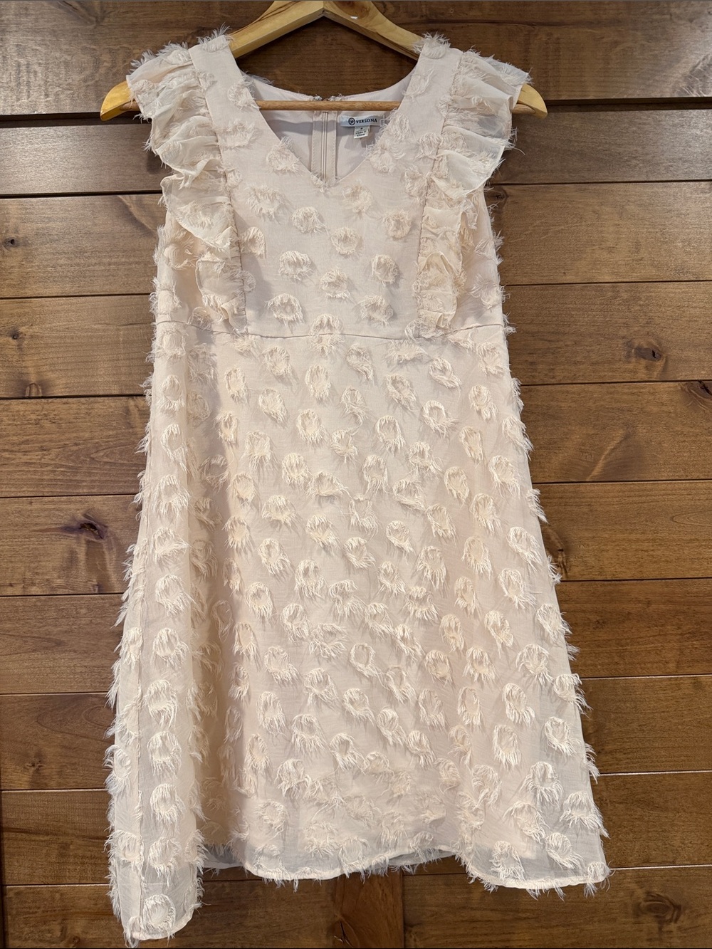Versona Cream Frayed Ruffle A-Line Dress